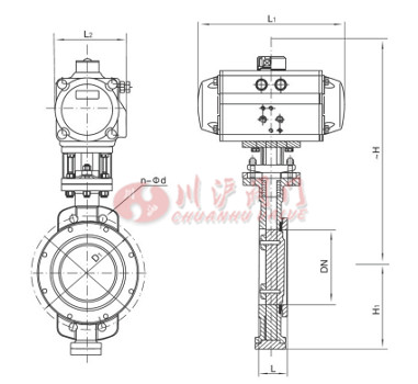 氣動(dòng)對夾調(diào)節(jié)蝶閥結(jié)構(gòu)圖